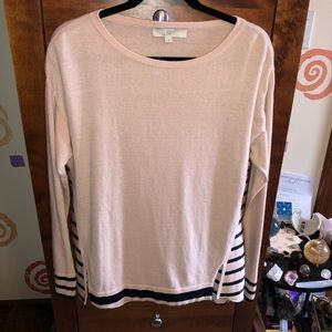 NWOT BLUSH SWEATER W/ SILKY BACK & NAVY STRIPES MD